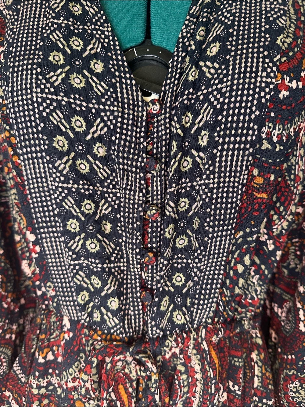 Knox Rose Burgundy Paisley Long Sleeve Maxi Dress with buttons - Picture 7 of 11